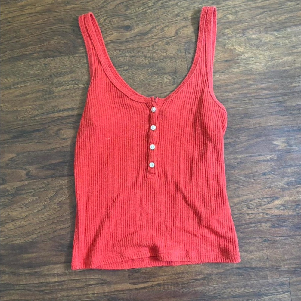 Abercrombie & Fitch Red Ribbed Henley Tank